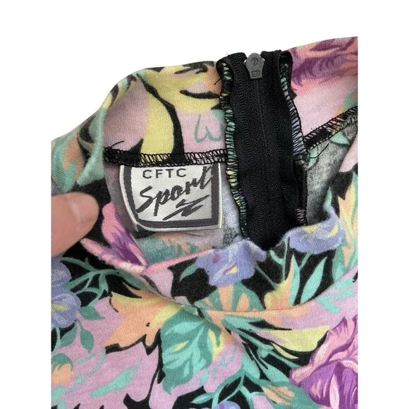 Vintage Floral Skater Dress‎ Size S Cottagecore 80s Shoulder Pads CFTC Sport USA - Picture 7 of 12